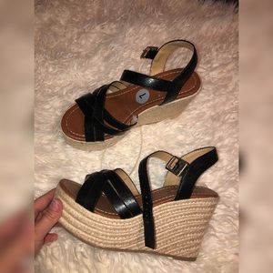 Open Toe Ankle Strap Espadrille Platform Wedge